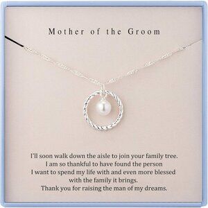 Mother of the Groom Necklace Sterling Silver 18in Pearl Poem Gift Set
